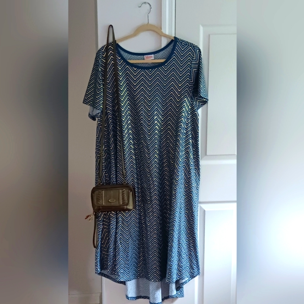 Elegant Carly Swing Dress Size 3 XL Blue Gold Metallic